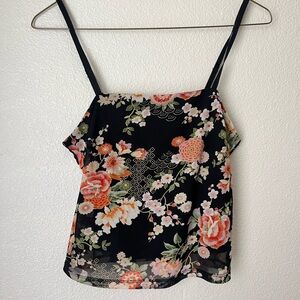 Y2K Forever 21 Black Floral Mesh Camisole